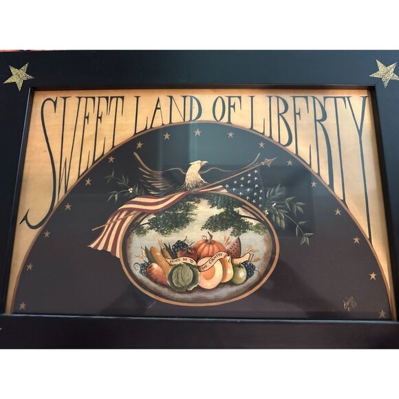Sweet Land Of Liberty Framed Art Print By Cass Frames Signed Black Stars ** READ - Picture 2 of 12